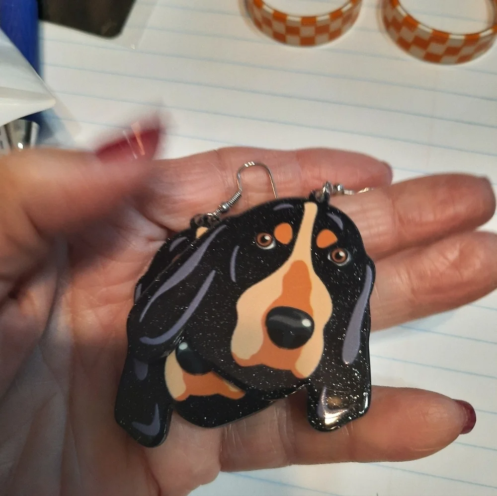 ❤️❤️💜💜 New Black and Orange Dog Earrings And Hoops Orange Plaids